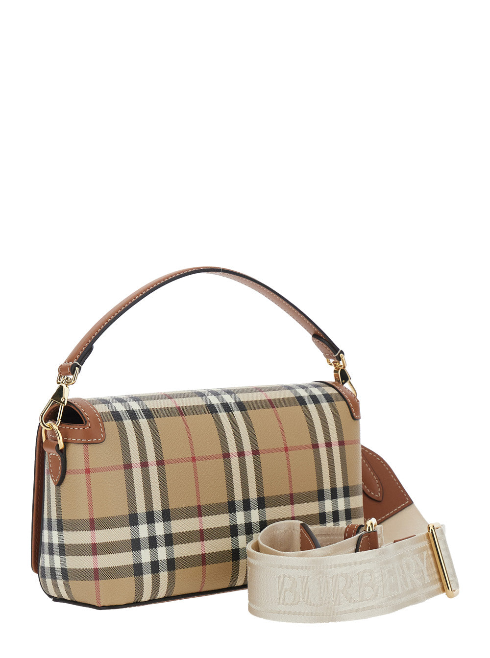 Burberry Women Beige Handbag With Adjustable And Removable Shoulder Strap And All-Over Check Motif In Cotton Blend Woman