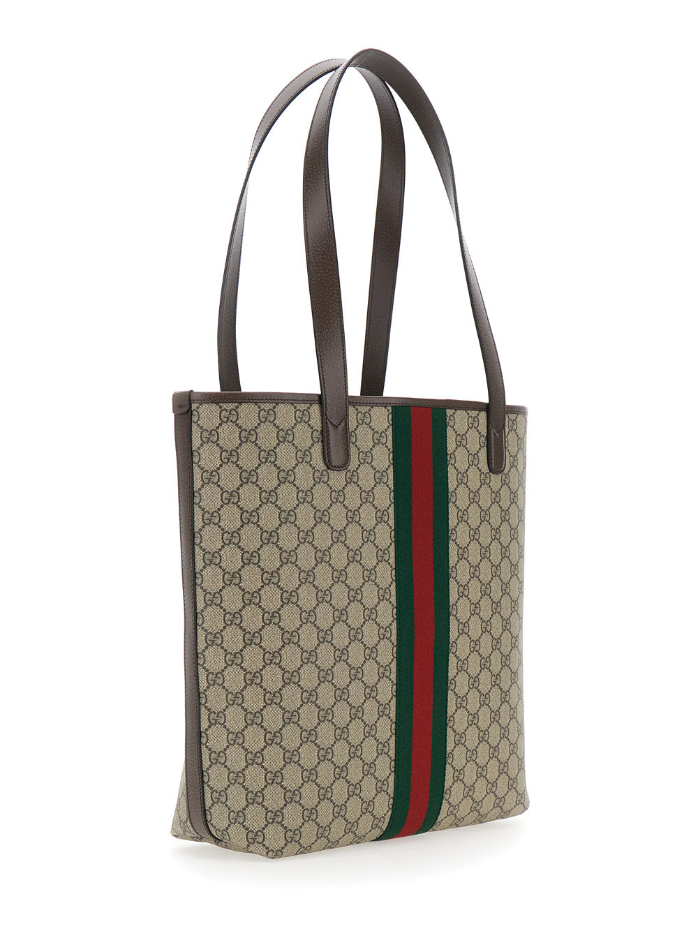 Gucci Men 'Ophidia' Beige Shoulder Bag With Gg Plaque On The Front And Web Detail On The Front In Gg Canvas And Leather Man