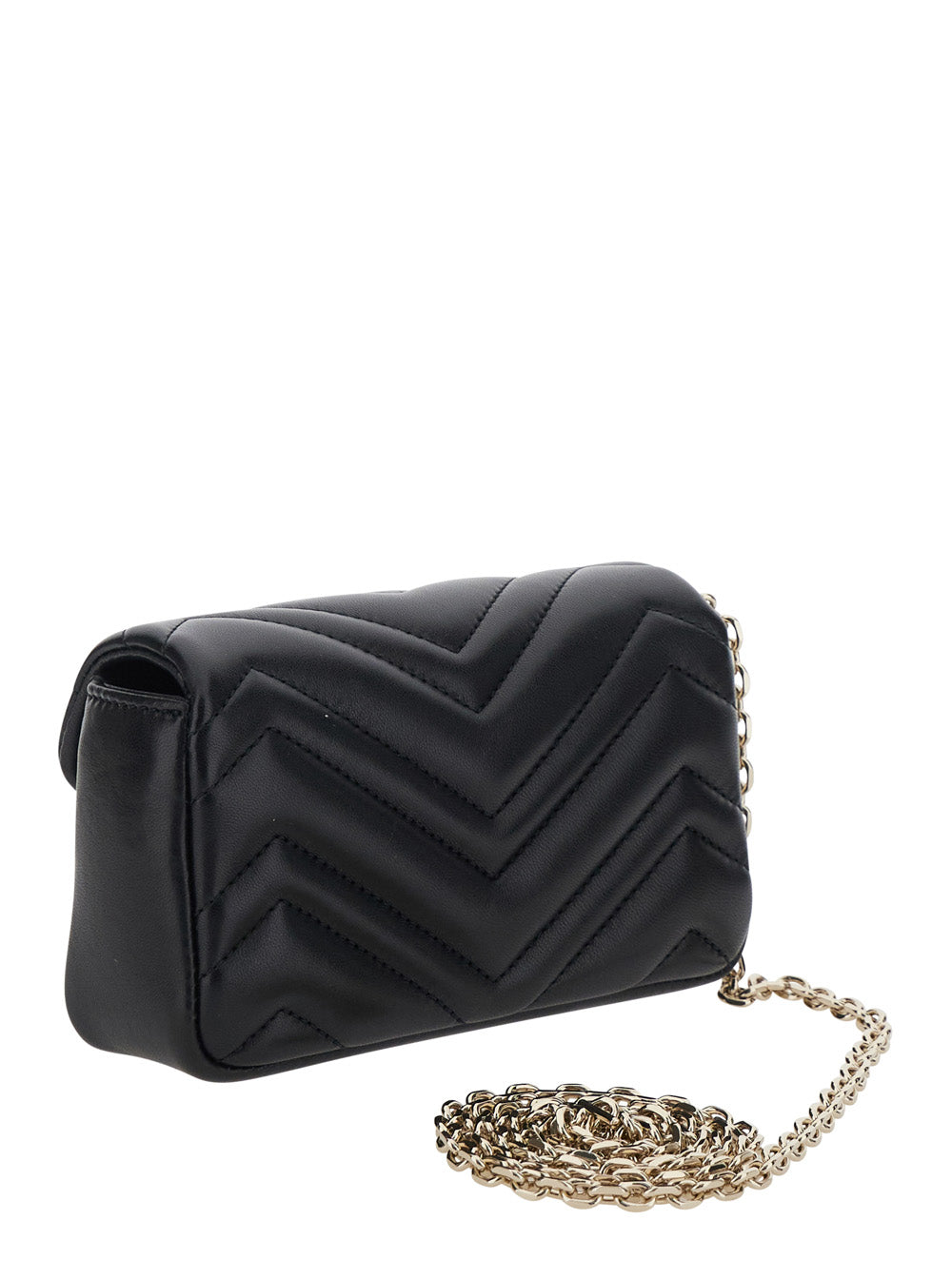 Gucci Women 'Ophidia' Black Mini Bag With Chain-Link Shoulder Strap And Gg Plaque On The Front In Leather Woman