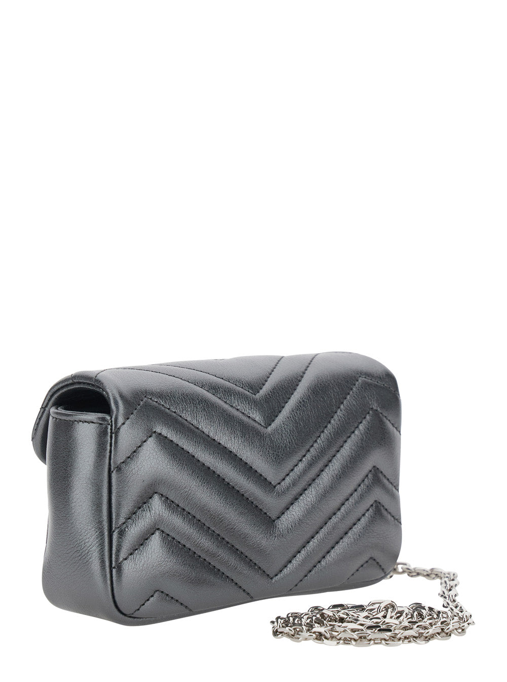 Gucci Women 'Ophidia' Metallic Mini Bag With Chain-Link Shoulder Strap And Gg Plaque On The Front In Leather Woman