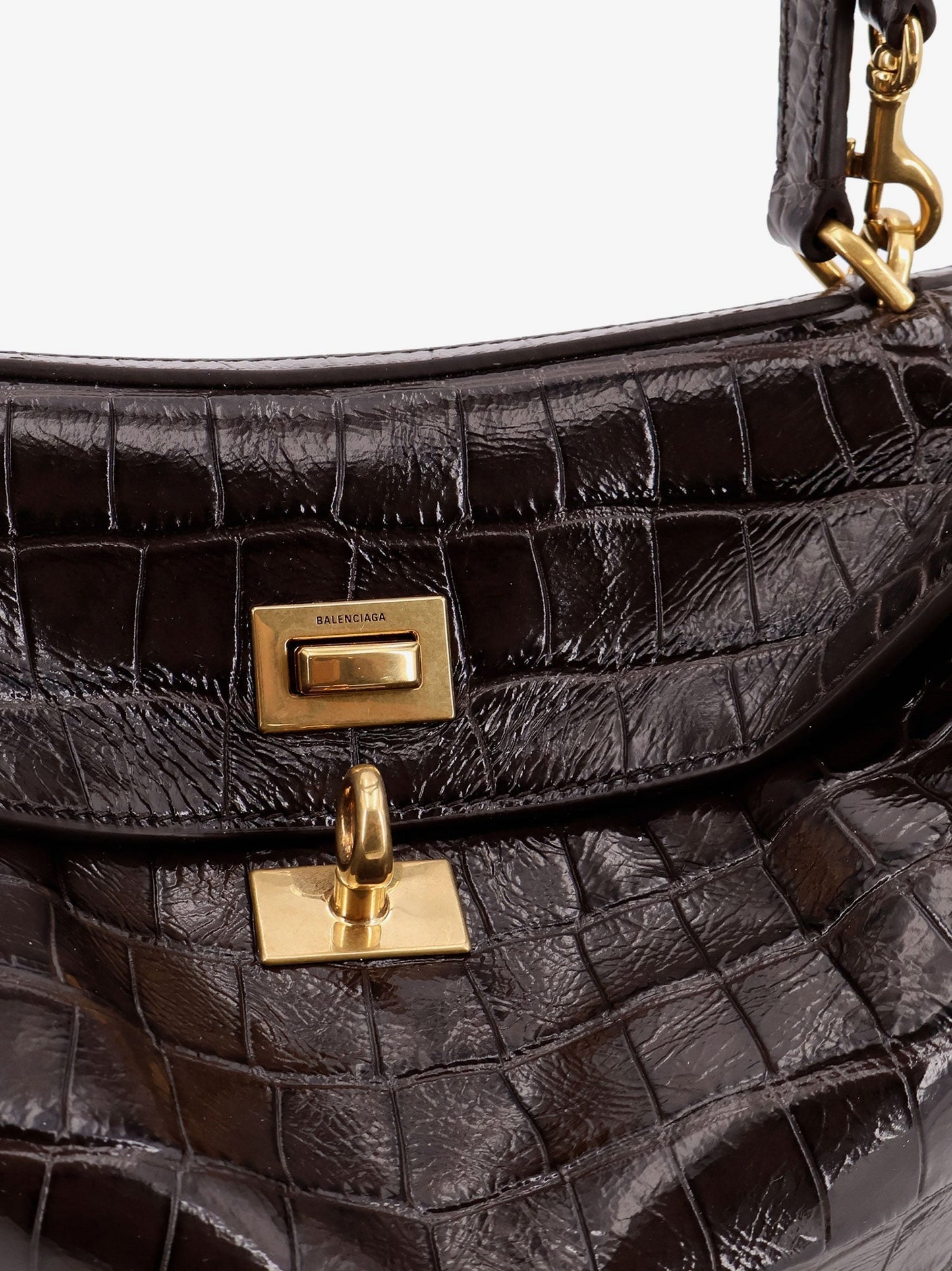 Balenciaga Women Rodeo Leather Shoulder Bag With Croco Effect