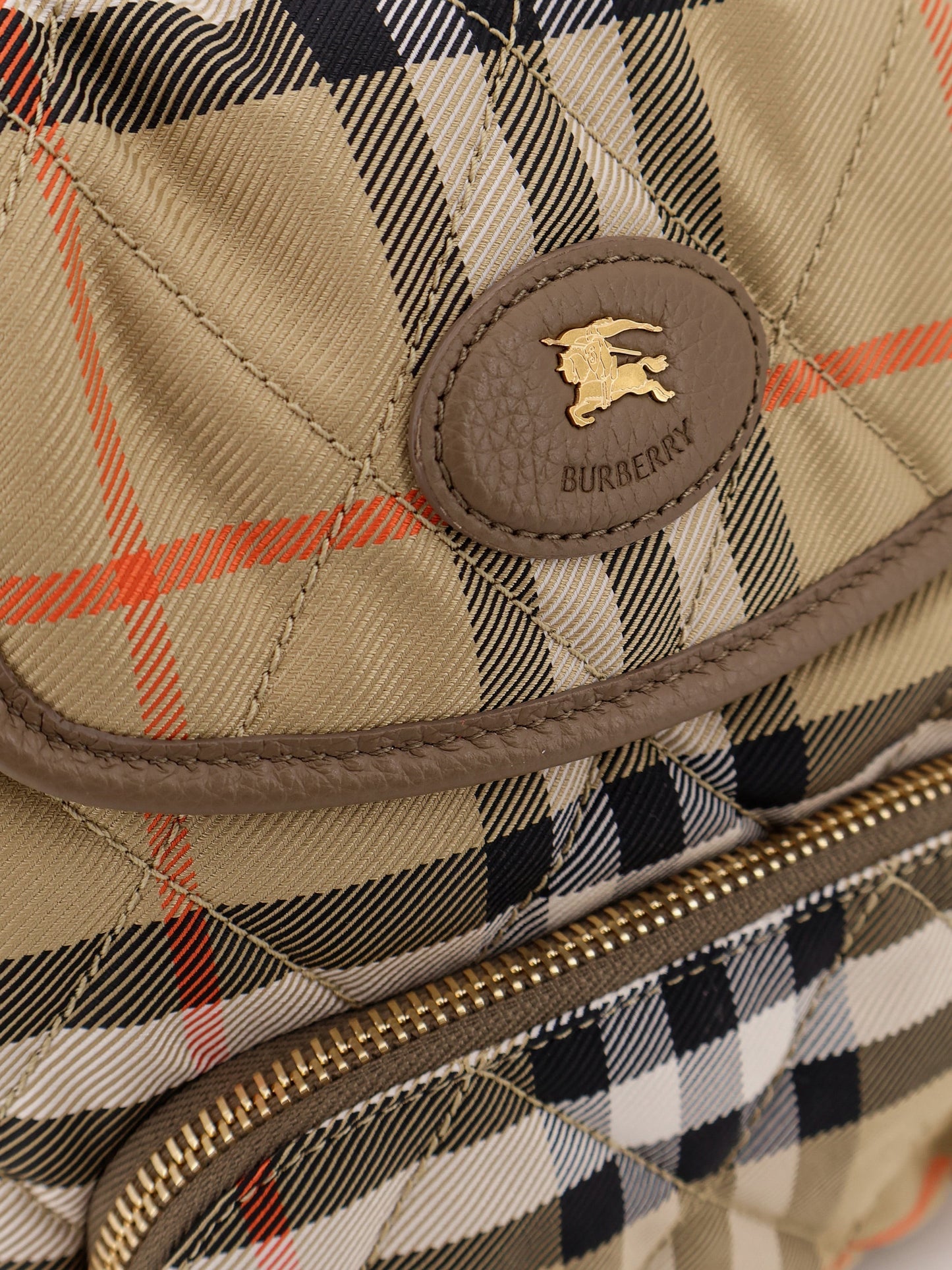 Burberry Women Horseshoe Check Nylon Backpack