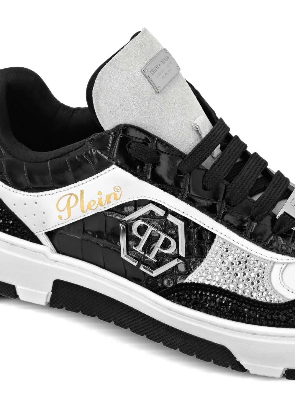 Philipp Plein Crystal-Embellished Crocodile-Effect Sneakers