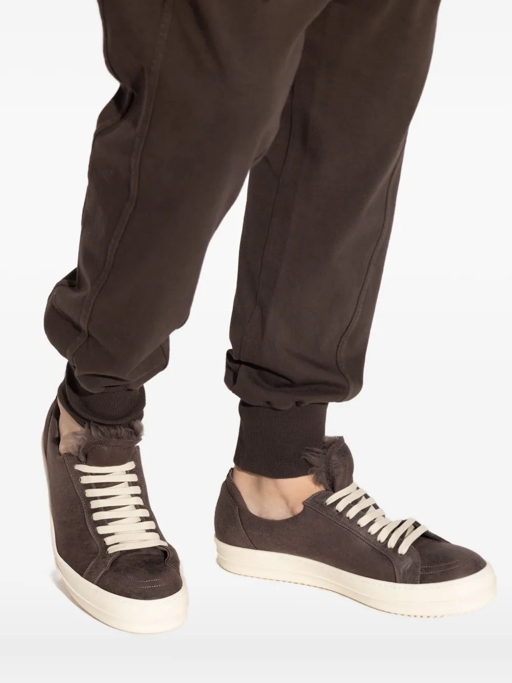 Rick Owens Shearling-Trimmed Leather Sneakers