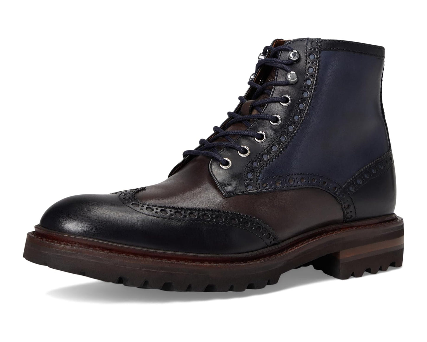 Men's Johnston & Murphy Collection Dudley Lug Wingtip Boots Navy Multi Hand-stained Calfskin