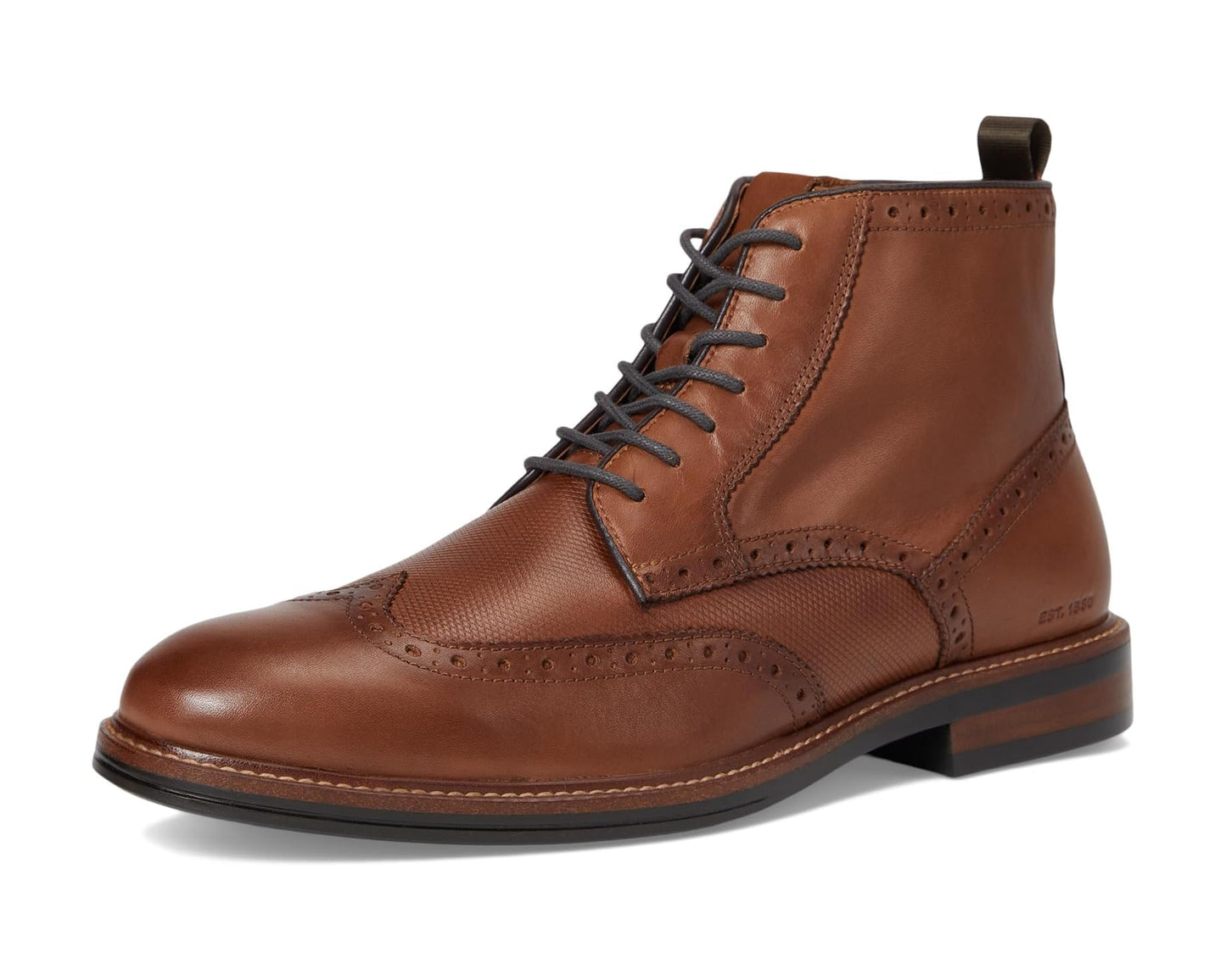 Men's Johnston & Murphy XC+ Durham Embossed Wing Tip Shearling Boots Cognac Waterproof Full Grain/Shearling