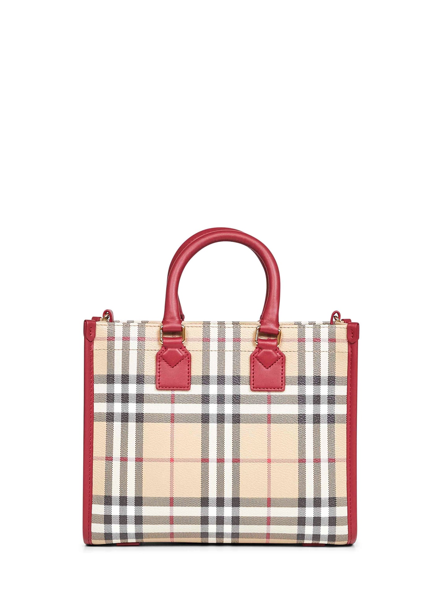 Burberry Women Beige And Red Freya Mini Tote Bag