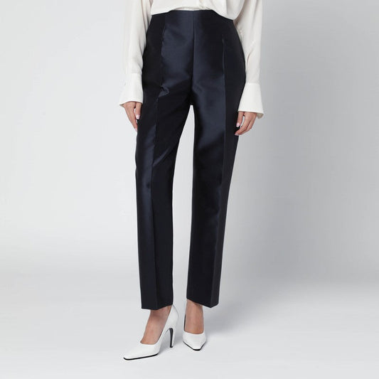 Alberta Ferretti Blue Silk-Blend Satin Trousers Women