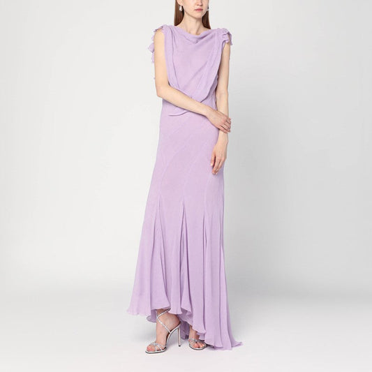 Alberta Ferretti Long Dress With Light Purple Ruffles Women