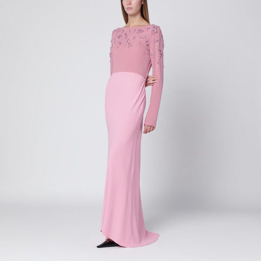 Alberta Ferretti Pink Evening Dress With Bead Embroidery Women