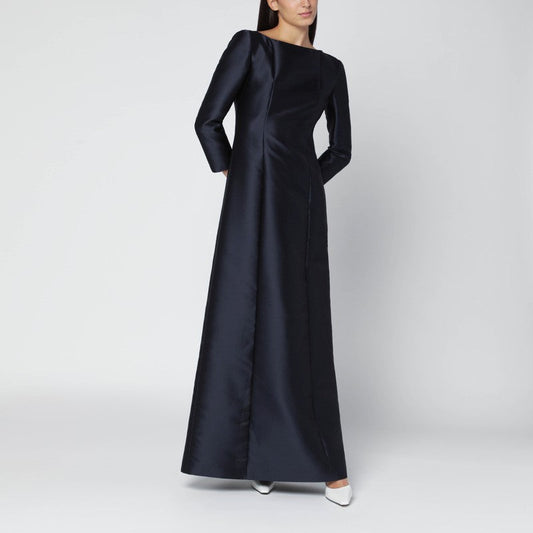 Alberta Ferretti Long Blue Silk-Blend Mikado Dress Women