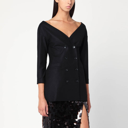 Alberta Ferretti Black Wool V-Neck Jacket Women