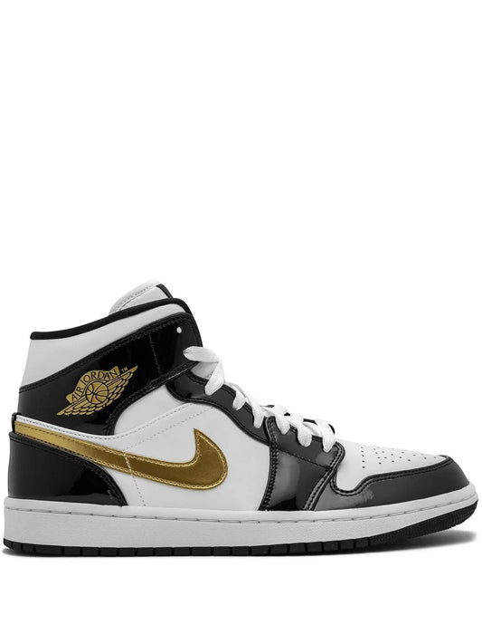Air Jordan 1 Mid Se Black/Gold Patent Leather Sneakers