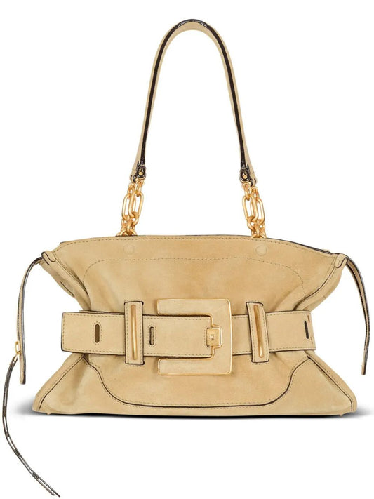 Balmain Women "Anthem" Suede Leather Shoulder Bag
