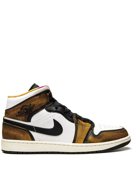 Air Jordan 1 Mid Se Orange Wear Away Sneakers