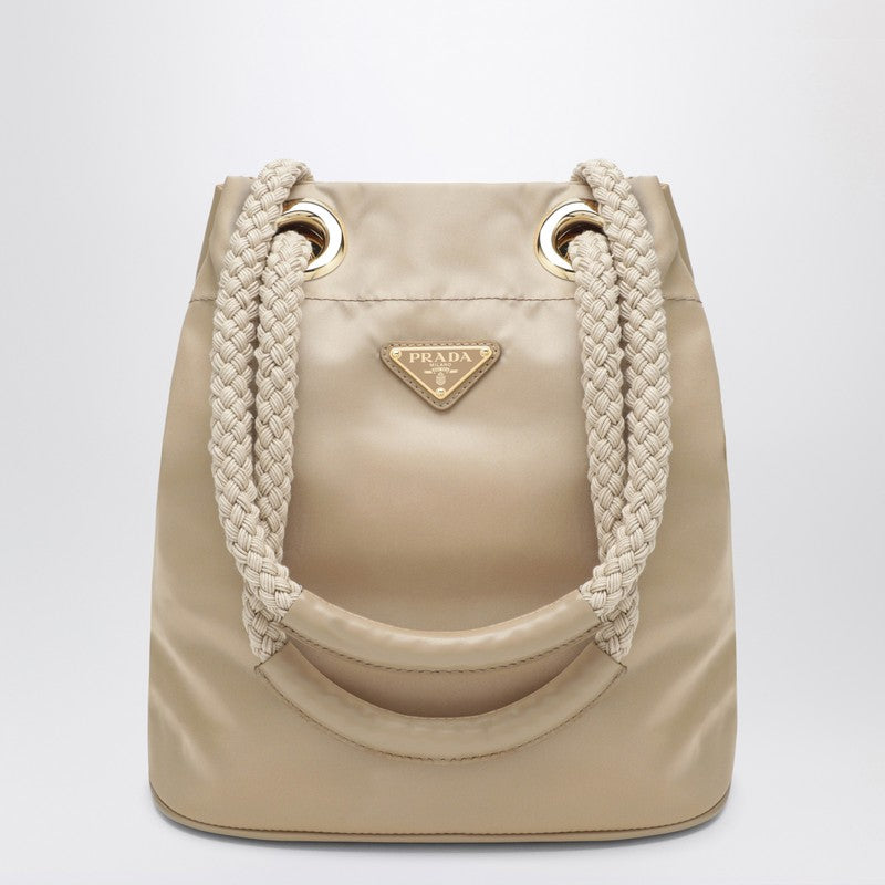 Prada Mariner Small Bucket Bag In Camel Re-Nylon Women