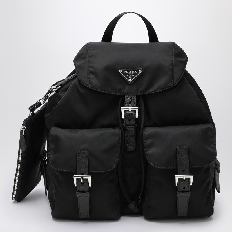 Prada Black Re-Nylon And Saffiano Backpack With Pouch Women
