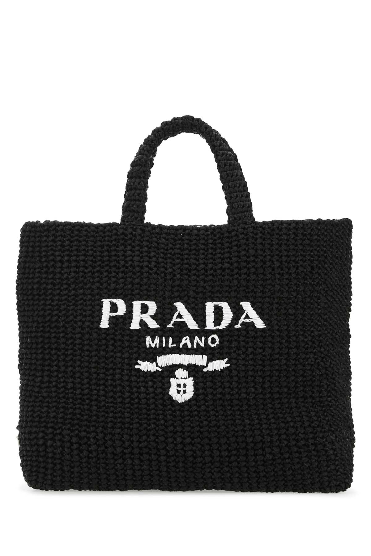 Prada Women Black Raffia Shopping Bag