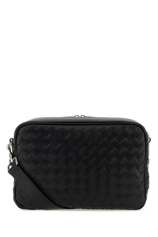 Bottega Veneta Men Black Leather Medium Camera Crossbody Bag