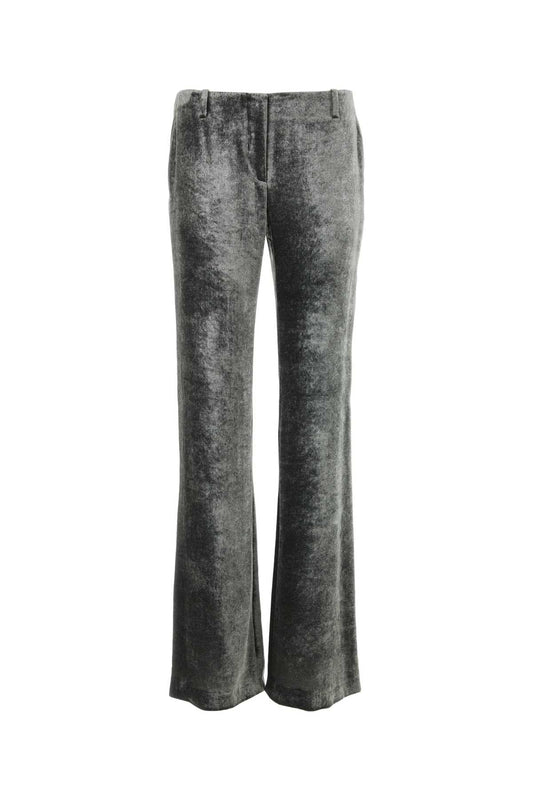 Alberta Ferretti Women Silver Velvet Wide-Leg Pant