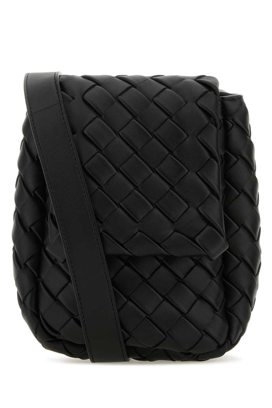 Bottega Veneta Men Black Leather Crossbody Bag