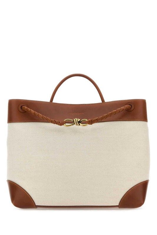 Bottega Veneta Women Two-Tone Canvas And Leather Large Andiamo Handbag