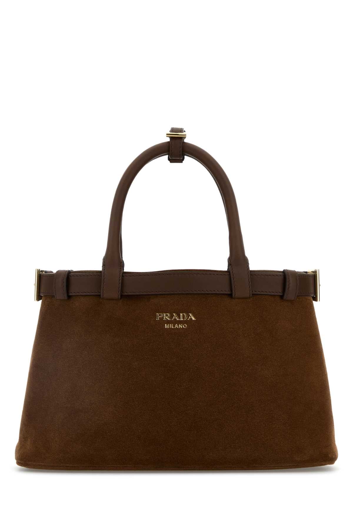 Prada Women Brown Suede Prada Buckle Handbag