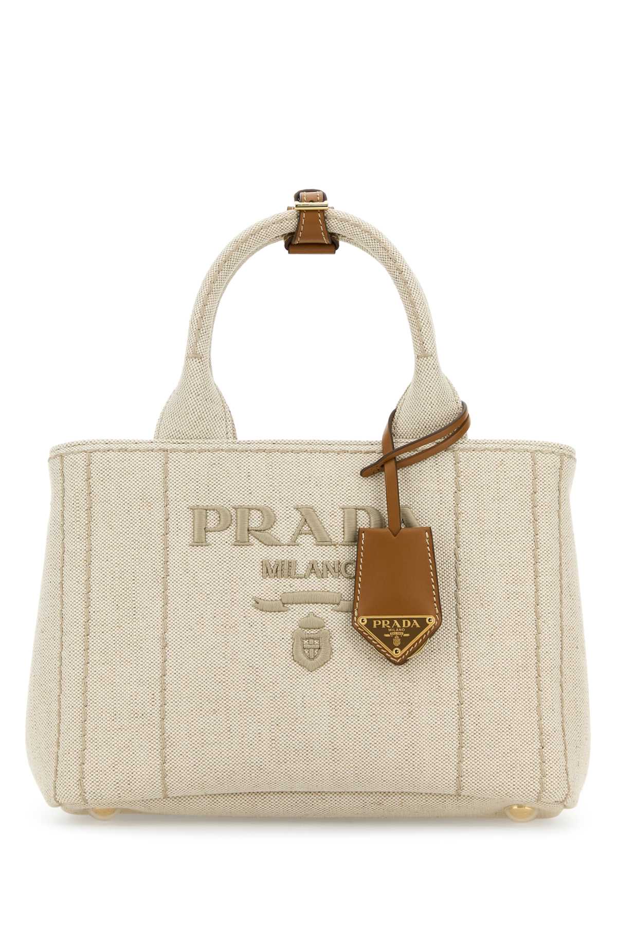 Prada Women Sand Canvas Shopping Bag
