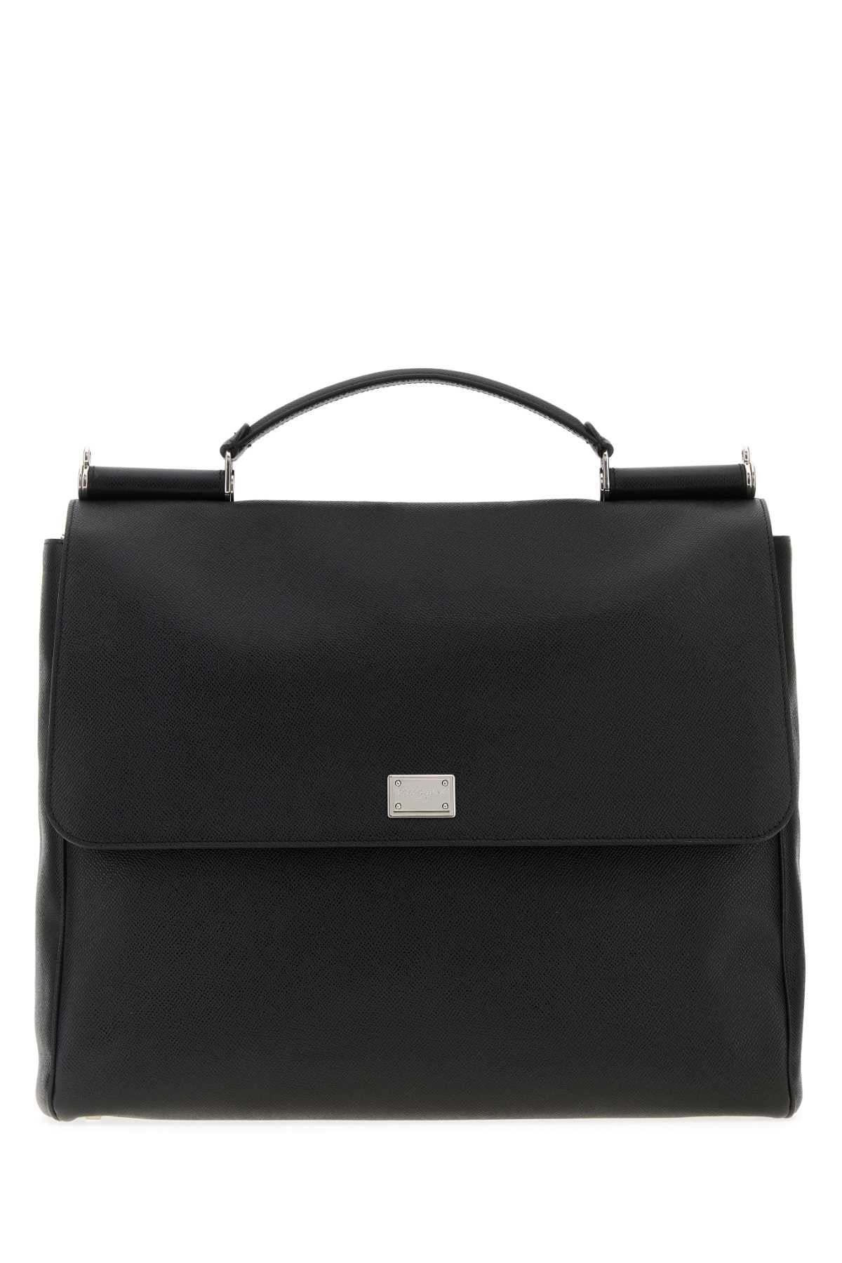 Dolce & Gabbana Men Black Leather Sicily Briefcase