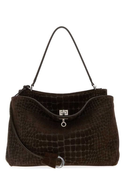 Balenciaga Women Brown Suede Rodeo Handbag