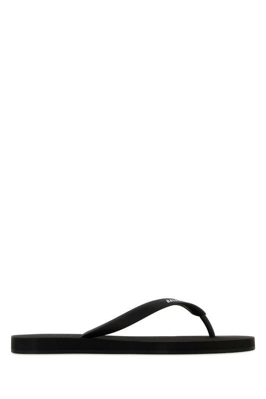 Balenciaga Men Black Rubber Thong Slippers