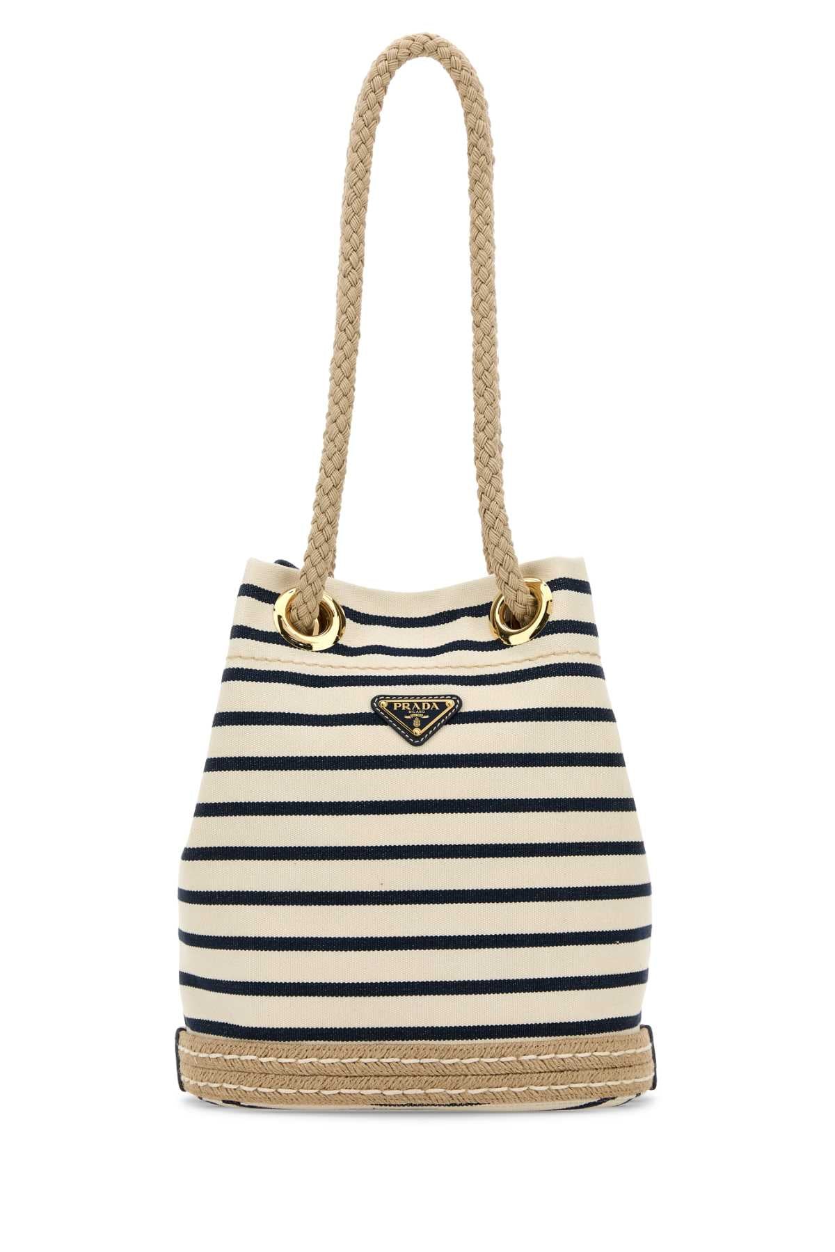 Prada Women Embroidered Canvas Bucket Bag