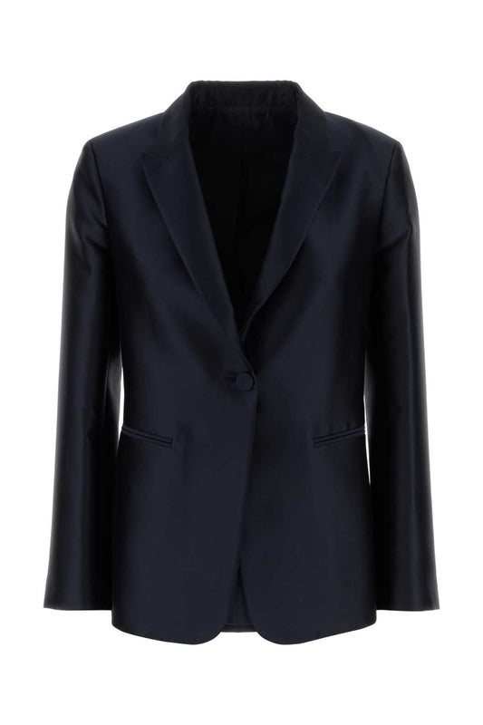 Alberta Ferretti Women Navy Blue Satin Blazer