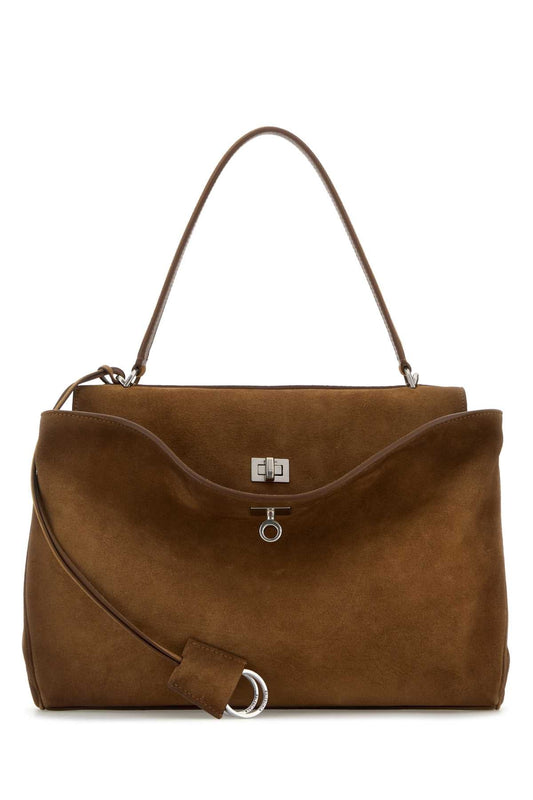 Balenciaga Women Brown Suede Medium Rodeo Handbag