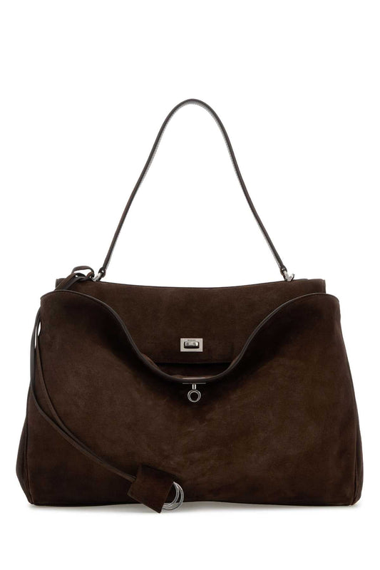 Balenciaga Men Dark Brown Suede Large Rodeo Handbag