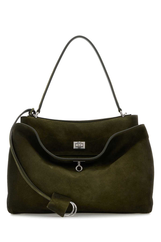 Balenciaga Women Olive Green Suede Medium Rodeo Handbag