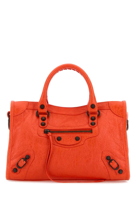 Balenciaga Women Fluo Orange Leather Small Le City Handbag