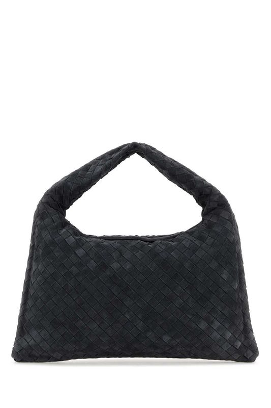 Bottega Veneta Women Dark Grey Suede Small Hop Shoulder Bag