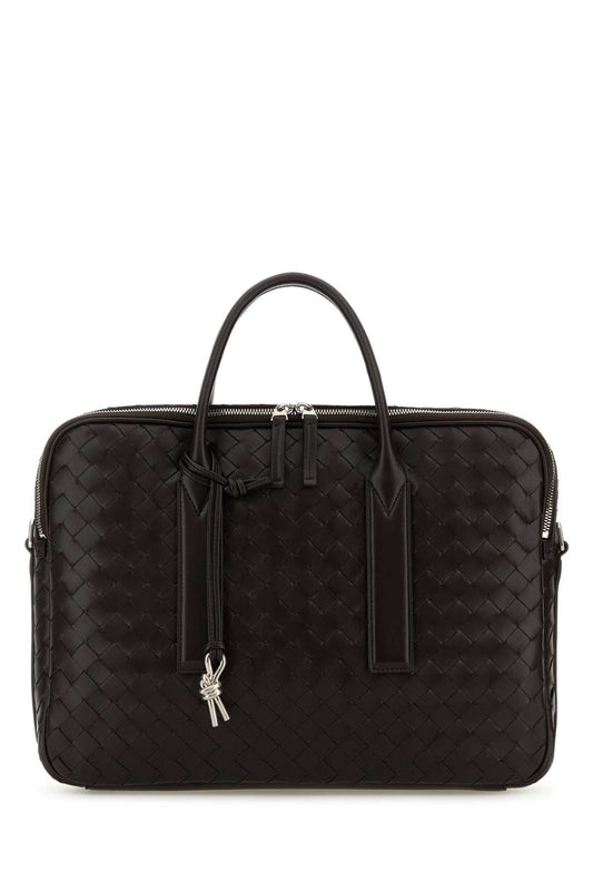 Bottega Veneta Men Dark Brown Leather Getaway Briefcase