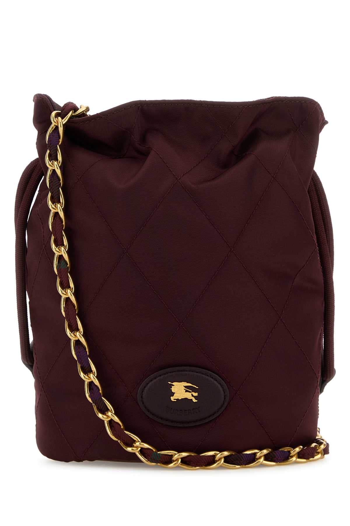 Burberry Women Burgundy Canvas Horseshoe Bucket Bag