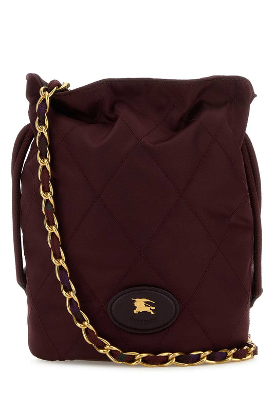 Burberry Women Burgundy Canvas Horseshoe Bucket Bag