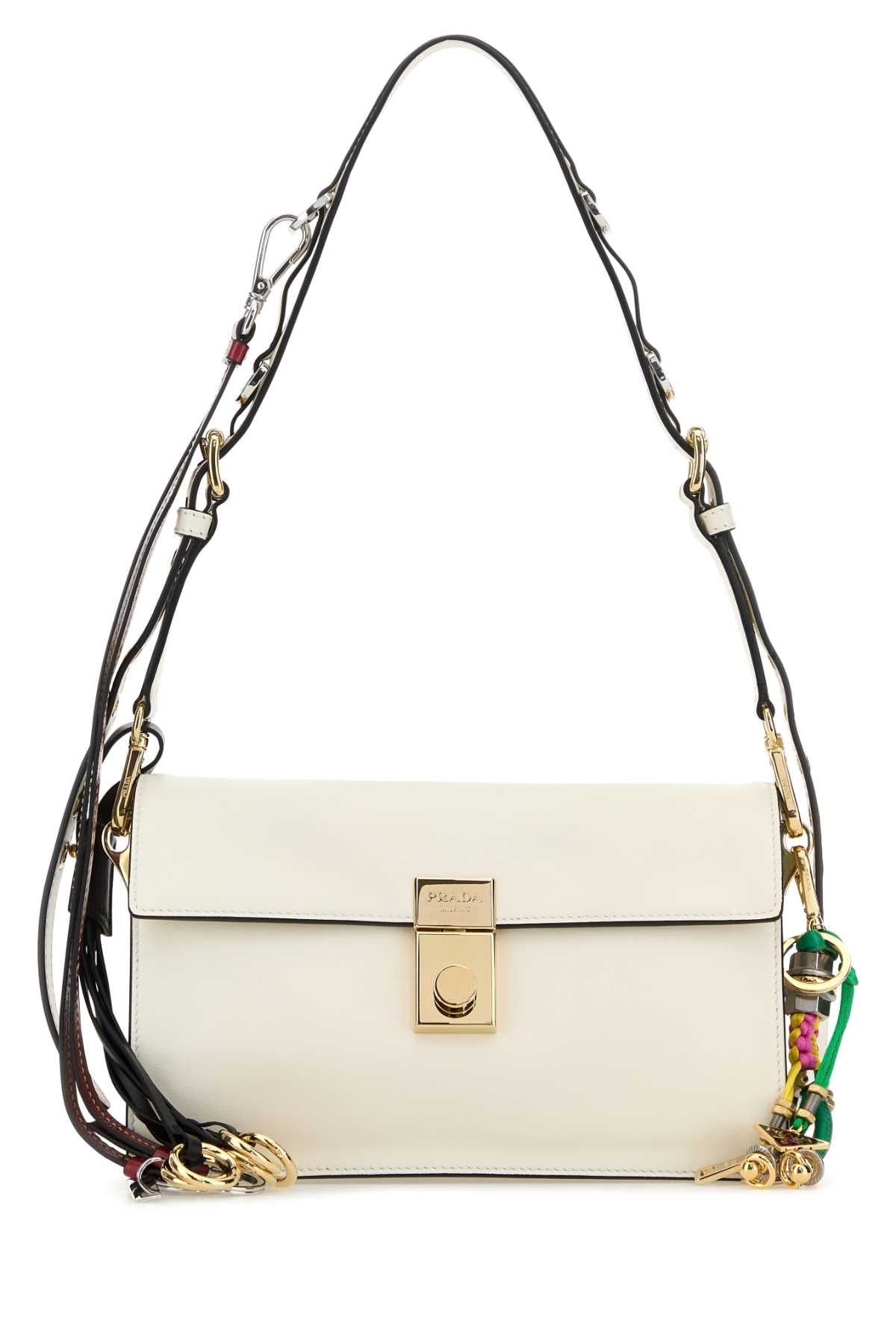 Prada Women White Leather Small Prada Soft Sound Shoulder Bag