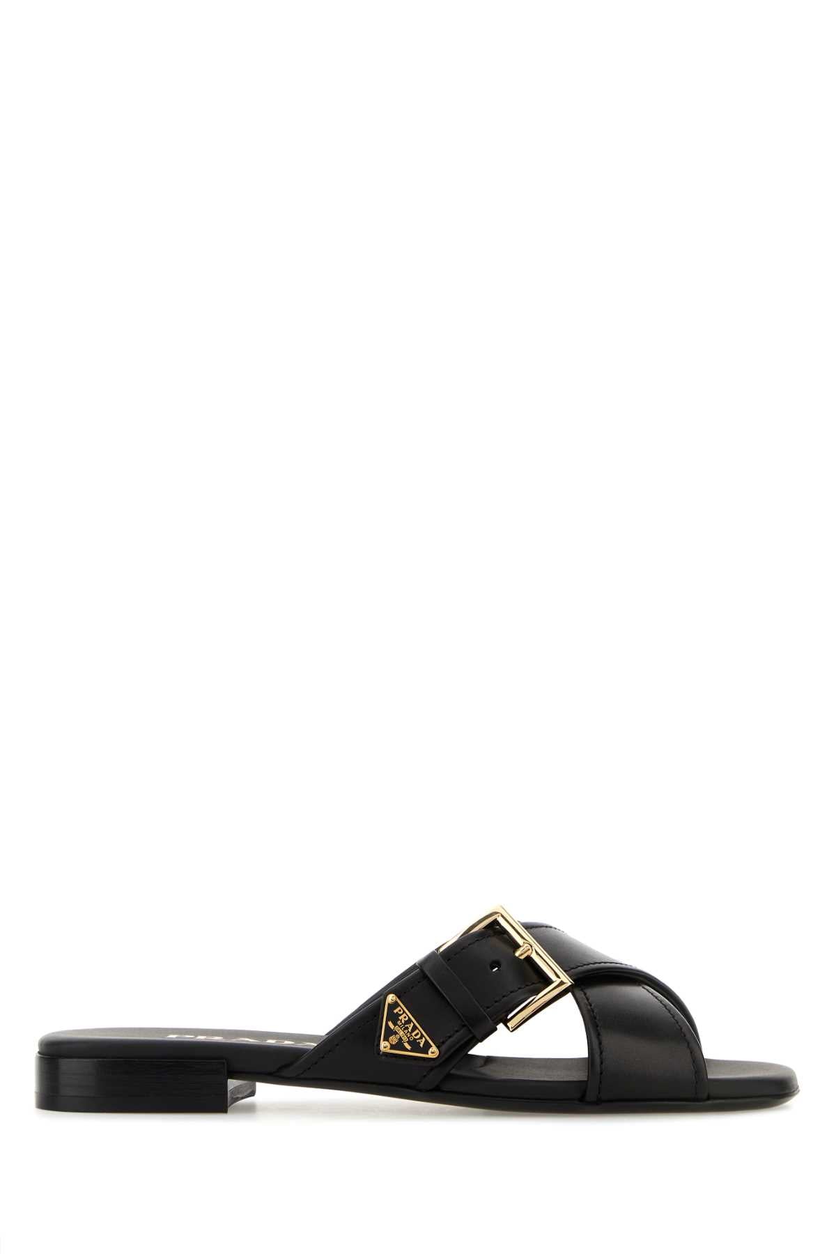 Prada Women Black Leather Slippers