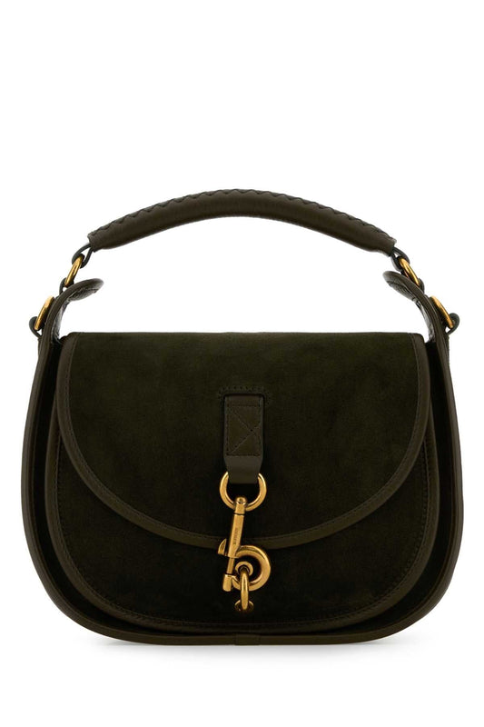 Burberry Women Bottle Green Suede Handbag