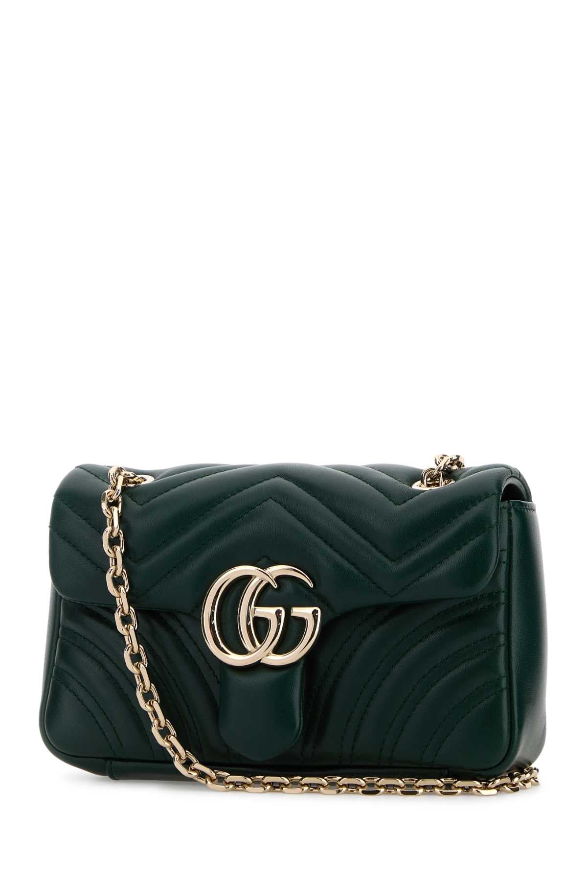 Gucci Women Dark Green Nappa Leather Small Gg Marmont Shoulder Bag