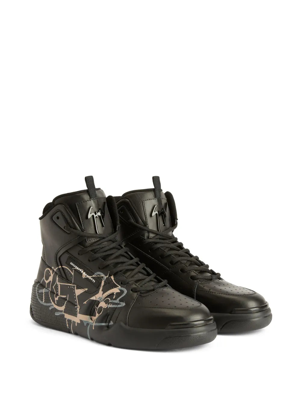 Giuseppe Zanotti Talon Graffiti-Print Leather High-Top Sneakers
