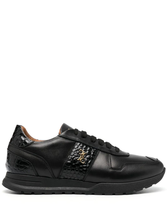 Billionaire Crocodile-Effect Logo-Plaque Leather Sneakers