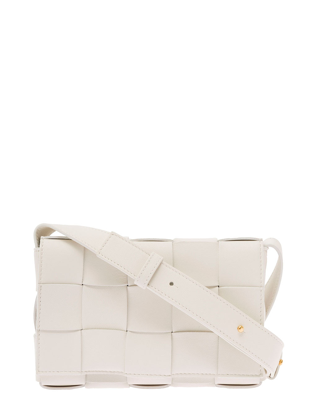 Bottega Veneta Women 'Small Cassette' White Crossbody Bag In Intreccio Nappa Leather Woman Bottega Veneta