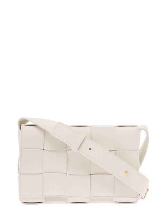 Bottega Veneta Women 'Small Cassette' White Crossbody Bag In Intreccio Nappa Leather Woman Bottega Veneta