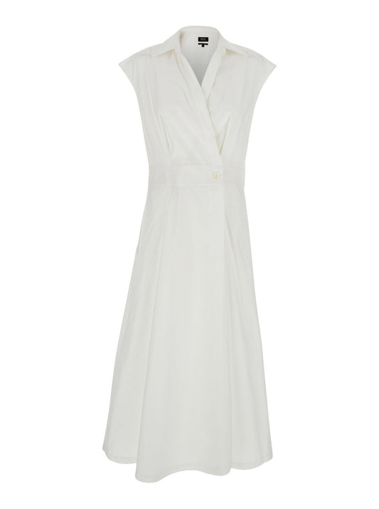 A.P.C. Women 'Athena' White Sleeveless V-Neck Dress In Cotton Woman